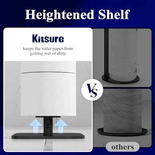 Kitsure Toilet Paper Holder Free Standing ? Rustproof Metal Toilet Paper Stand for 4 Rolls with Anti-Slip Base and Shelf for Phone & Small Items, Bathroom Organizers and Storage, Medium, Black