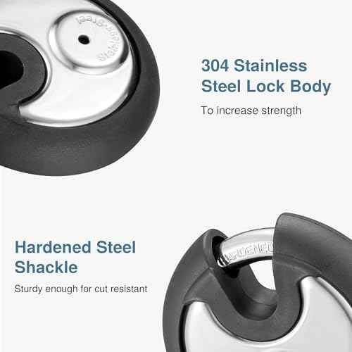 Puroma Keyed Padlock, Stainless Steel Discus Locker Lock Heavy Duty Locks with 3 Keys, Waterproof Gate Storage Unit Lock with Rubber Bumper for Warehouse, Gym Storage Locker, and Outdoors (1 Pack)