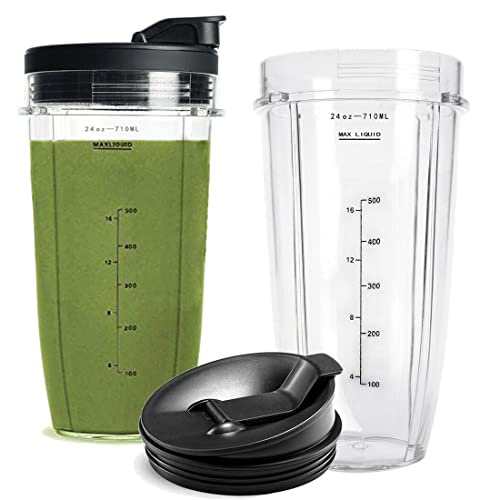 24OZ Ninja Nutri Blender Replacement Cups with Upgraded Sip & Seal Lids (2 Pack) INFIAURO
