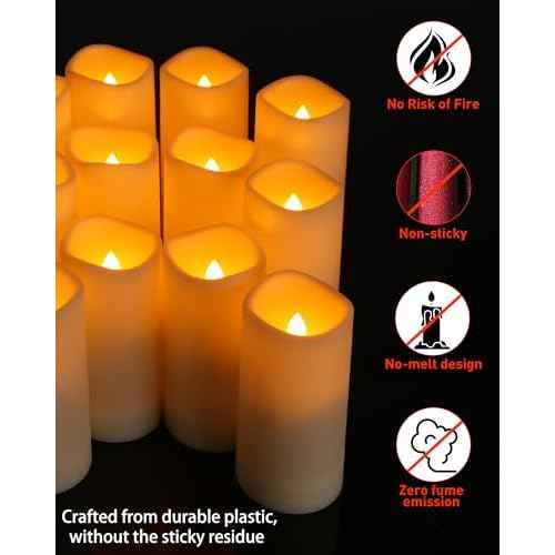Enido 12 Pc Flameless LED Candles with Remote & Timer, Outdoor Waterproof, Flickering Electric Warm Lights for Cozy Home & Holiday Romantic Decor, Battery Operated for Party(D 2.2¡± x H 4¡±/5¡±/6¡±