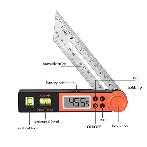 Rainyb Digital Angle Finder & T-Bevel Gauge 0-360° Protractor Tool, 1x Variation