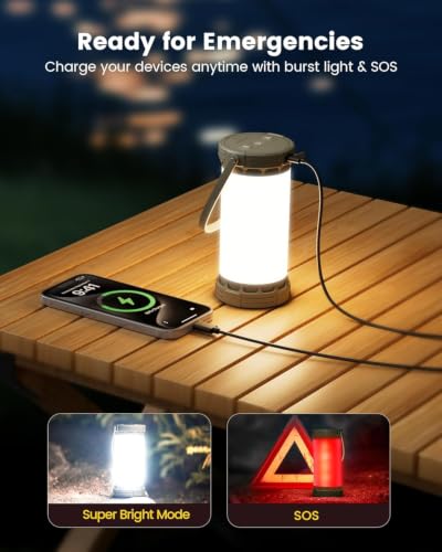 Glocusent Green Rechargeable Camping Lantern with 5000mAh Battery, 135 LEDs, 3 Color Modes, 200H Runtime