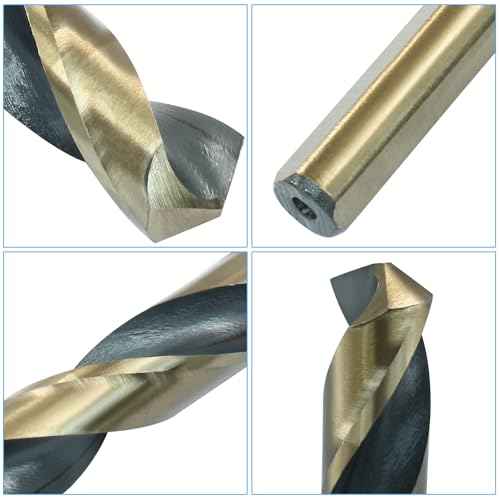 Bivethoi Reduced Shank Twist Drill Bits 16mm Black Nitride & Gold Titanium Coated High Speed Steel 4341 with 10mm Shank for Drilling Steel Plate