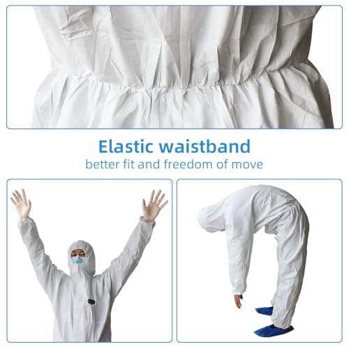 VVicogard Protective Overalls Disposable Coveralls, Front Zipper Elastic Waistband & Cuffs Ankles, SMS Isolation Coverall Suit with Hood for Hospitals, Laboratories, Medical