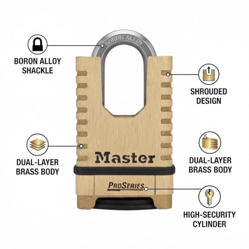 Master Lock ProSeries Brass 4-Digit Combination Padlock - Commercial & Outdoor Lock - Model 1177D