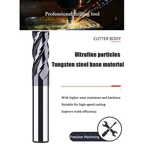 1/4" Carbide Square End Mill, HRC 45 Deg Single End 4 Flute AlTiN Coating Mill Bits