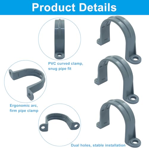 12 Pack 1-1/2 Inch PVC Pipe Strap, 2-Hole Plastic Conduit Clamp Pipe Supports, Durable Pipe Hangers for PVC Pipes/Cables