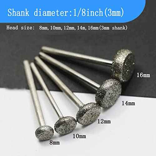 Luo ke 10 Pcs Round Flat Shape Diamond Burr - 1/8'' Shank Diamond Burs Stone Carving Bits for Rotary Tools Includes Dremel