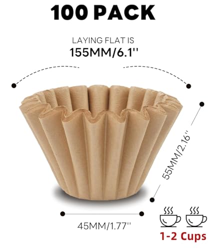 Kalita Wave 155 Coffee Filters 1-2 Cup, 100 Count, Unbleached 6.1"