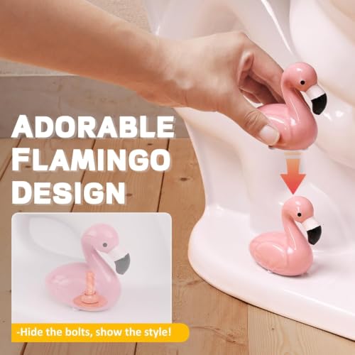 Neexan Pink Flamingo Ceramic Toilet Bolt Covers - Decorative Bathroom Caps, 2 Pack