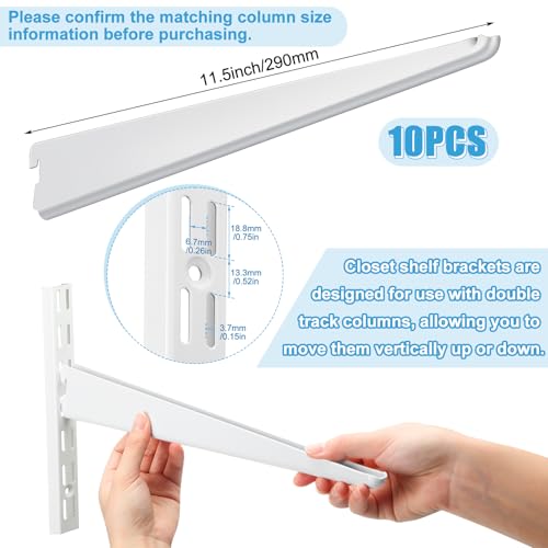 Yalikop 10 Pack Adjustable Shelf Brackets 11.5 Inch White Heavy Duty Wire Shelving