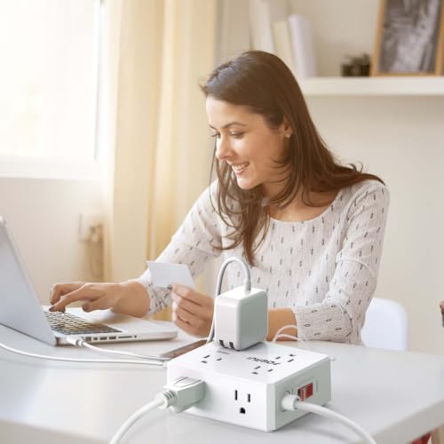 POWRUI 6 Ft White Surge Protector Power Strip with 8 Outlets & 4 USB Ports