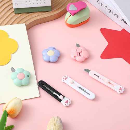 6 Pack Cute Box Cutter, Cat Paw Boxes Cutters Mini Box Cutter Utility Retractable Knives Cloud Pointed Pointed Cute Cardboard Razor Knife for Office, Home, Arts Crafts, Cartons, Cardboard, Paper