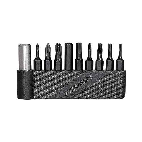 ROXON 9 pcs bit group set with magnet extended holder to adapt bits for ROXON KS2, H1, S802S, M2, M3 ; Different sizes of screwdriver T8 T6 T10 PH0 PH2