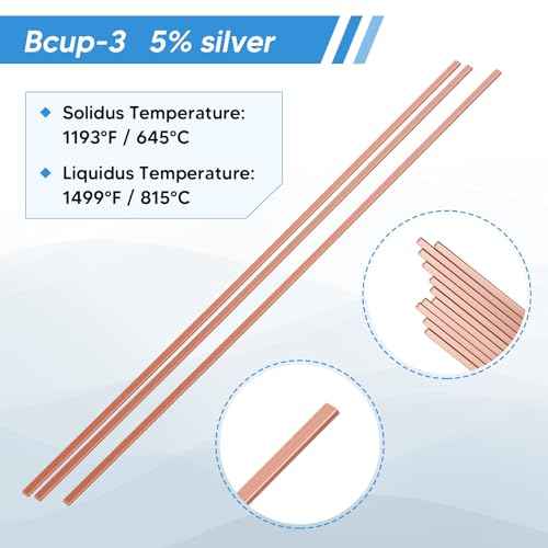 60 Sticks Brazing Rods, BCuP-3 5% Silver Solder Copper Phosphor Welding Rods Industry Grade 0.050"x1/8"x10" for Air Conditioning, Refrigerator, Cold Storage, HVAC Units