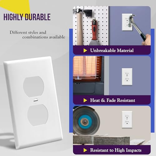 ENERLITES White Wall Plate Outlet Cover Pack of 10 - Standard Size, Durable & Easy Install