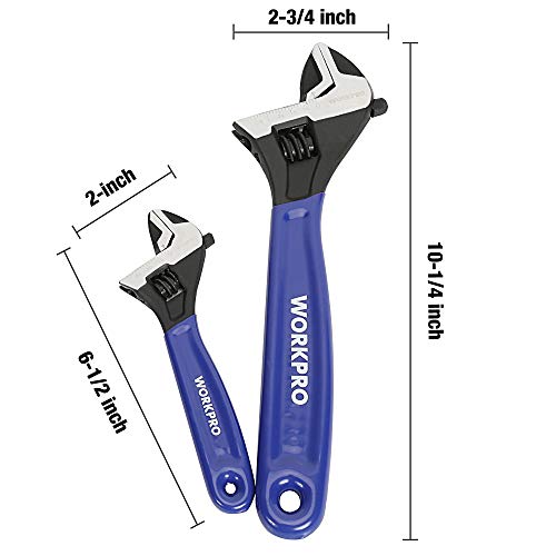 WORKPRO Blue 2-Piece Adjustable Wrench Set 6-Inch & 10-Inch, Dual-Scale, Drop-Forged Steel