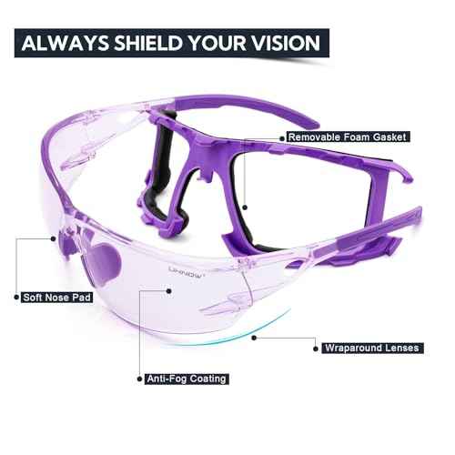 UKNOW Safety Glasses - Anti Fog Wraparound Lenses - Removable Foam Gasket - ANSI Z87.1 Protective Eyewear - Impact Resistant