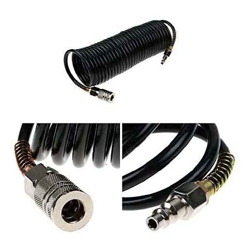 25ft Air Compressor Hose with Bend Restrictor and 1/4 Quick Coupler - Coiled Flexible Air Hose with Solid Copper Connectors