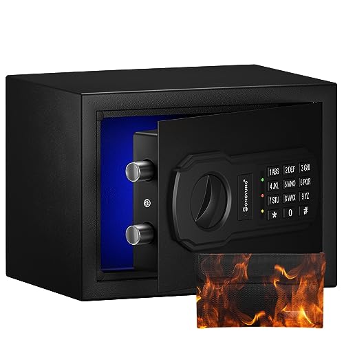 Fire Resistant Safe Box with Fireproof Waterproof Bag and Sensor Light,0.23 Cubic Feet Money Safe with Emergency External Power Supply,Electronic Digital Security Safe