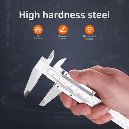 6-Inch/150mm Vernier Caliper Measuring Tool, Fractional Calipers, High-Hardness Steel Mechanical Micrometer, Non-Digital Slide with Dual Imperial/Metric Scale, 0.02 mm&1/128 Inch