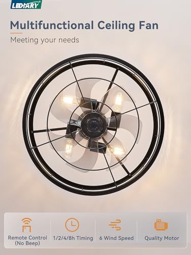 Black 20 Inch LEDIARY Fandelier Caged Ceiling Fan with Light & Remote