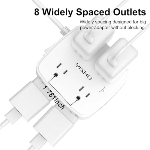 YISHU White 6Ft Surge Protector Power Strip with 8 Outlets & 4 USB Ports
