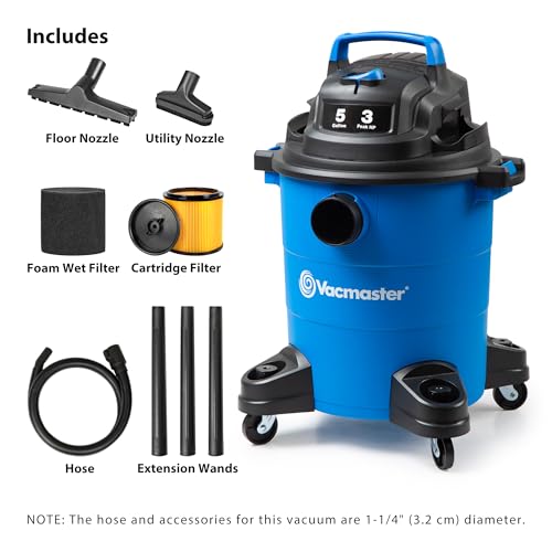 Vacmaster 5-Gallon Wet Dry Vacuum Cleaner with 3 Peak HP, Blue