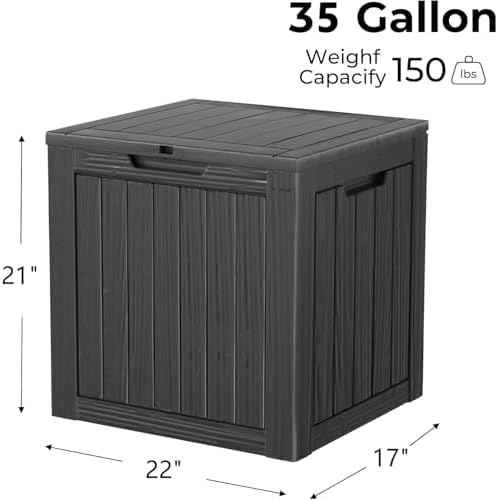TARKARI 35 Gallon Lockable Resin Deck Box, Waterproof & UV-Resistant Outdoor Storage Box for Outdoor Cushion Storage, Garden Tools & Pool Accessories Storage, Black