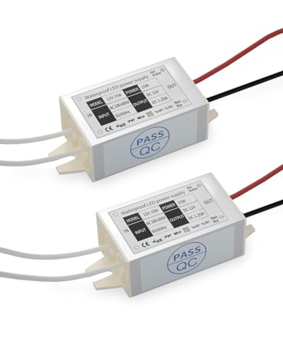 Lustaled 15W 12V Waterproof LED Power Supply Driver 2-Pack