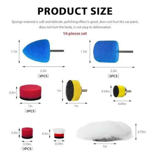 16PCS Mini Buffing Polishing Pads, Car Detail Sponge Buffing Mini Polisher Wool Pads for Rotary Tools, Auto Waxing Detailing Kit for Cordless Electric Drill Wheel Hub Cleaning