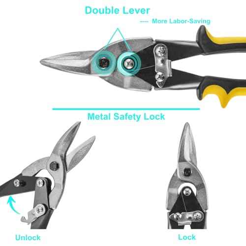 10 Inch Aviation Tin Snips, Heavy Duty Chrome Vanadium Steel Metal Cutter Shears for Cutting Sheet Metal, CR-V Straight Cut