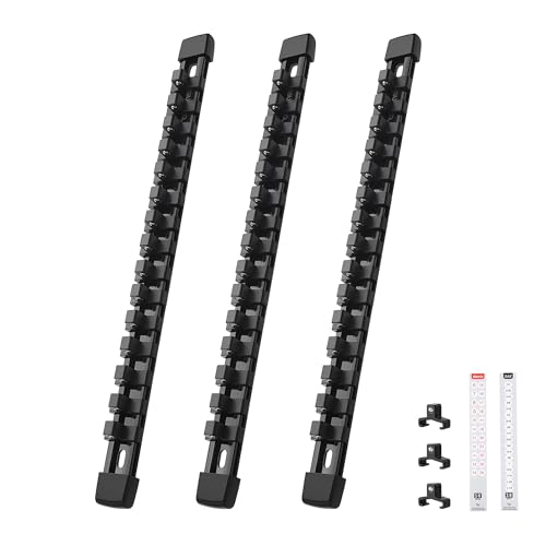 Reniteco Socket Organizer Set 3-Pack 3/8" Drive, 45 Clips, Black
