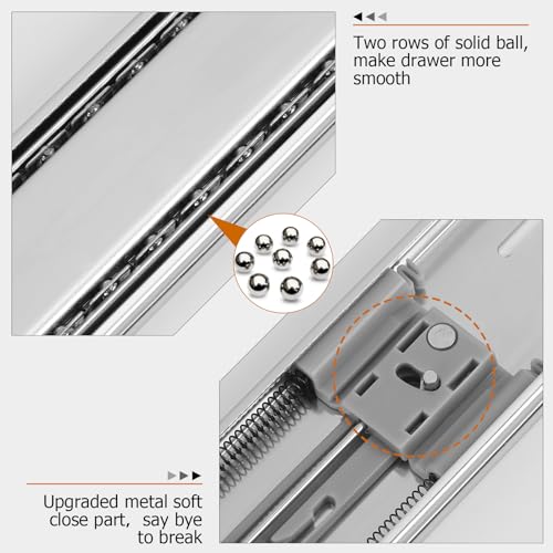 LONTAN 10 Pairs Silver Soft Close Drawer Slides 22 Inch Heavy Duty Cabinet Rails