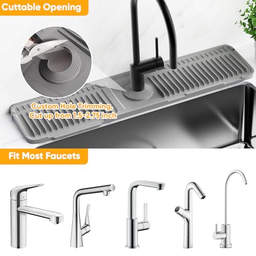 Snoquir 24'' Gray Faucet Splash Guard Mat for Kitchen Sink Water Splash Prevention