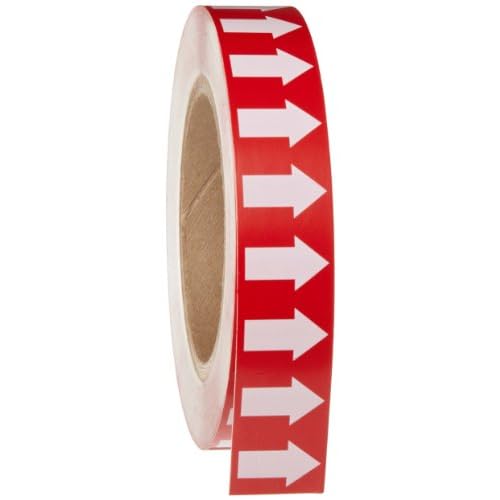 Brady 91426 1" Width, 90' Length, B-946 High Performance Vinyl, White On Red Color Arrow Tape, Legend (Arrow Pictogram)