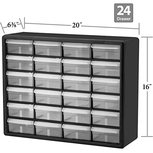 Akro-Mils 10124 24-Drawer Plastic Cabinet with Dividers, 20 x 6 x 16 in, Red