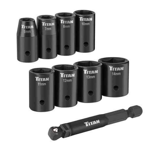 Titan 46201 9-Piece 1/4-Inch Drive Metric Shallow Impact Socket Set, 6-Point, Metric Sizes 6 to 14mm