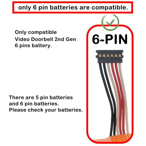S2 (6-Pin) Battery Compatible with Ring Video Doorbell 2nd Generation Version Only (6 Cable Plug)