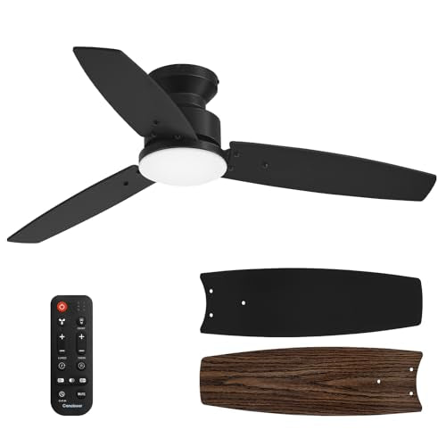 Conciseer 42 Inch Black Ceiling Fan with Lights and Remote, Flush Mount