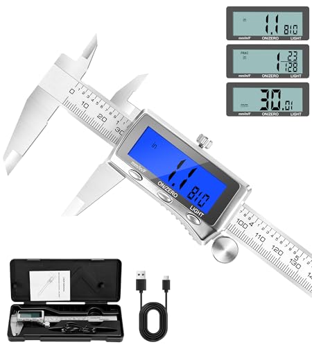 LuxBlue 6" Rechargeable Digital Calipers Measuring Tool with Backlit