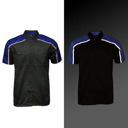 Milwaukee Motorcycle Clothing Co. MDM11602 Men's Black and Blue Button Up Mechanic Shirt w/Reflective Stripe