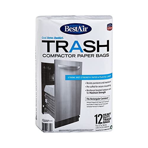 BestAir WMCK1335012-2 Heavy Duty Trash Compactor Bags, 16 x 9 x 17 in, Pack of 2 (24 Bags)