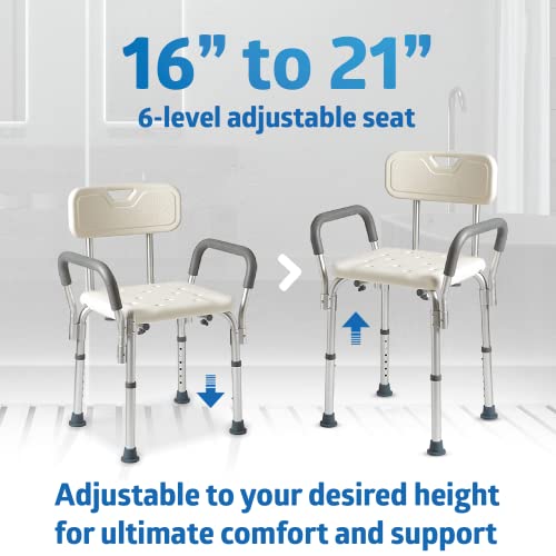 Medline Grey Padded Shower Chair with Backrest & Armrests - 350 lb Capacity, Adjustable Legs, Senior & Disabled Bath Seat