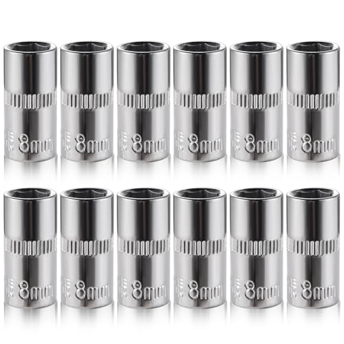 [12pcs] Durable 8mm Socket, 1/4 socket set,Shallow Socket 1/4 Inch Drive 8mm 6 Point, CORROSION RESISTANCE