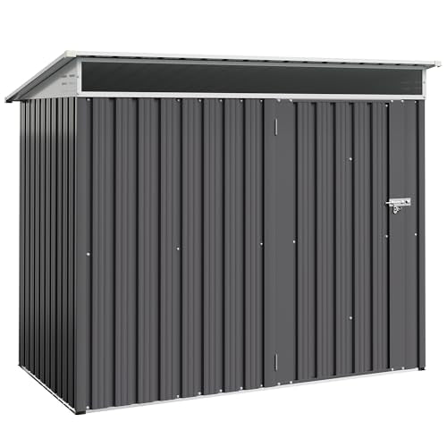 Shintenchi Steel Gray 6x4 FT Outdoor Storage Shed with Lockable Door