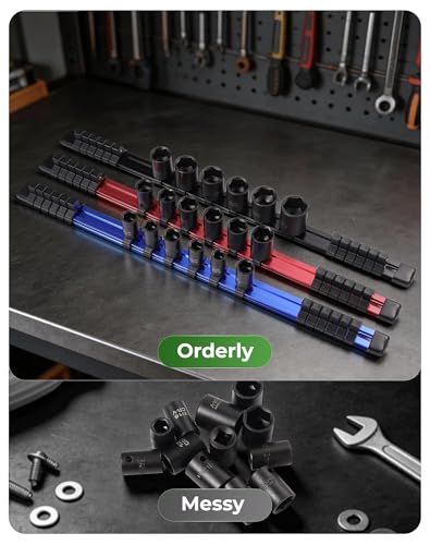 ALOANES 1/2-Inch Drive Heavy-Duty Aluminum Socket Organizer with 16 Clips (Red)