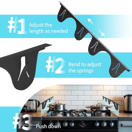 WKWWKW Stainless Steel Stove Gap Cover 13.8–27.5 in, Black, 2 Pack – L-Shape, Heat Resistant & Easy Clean