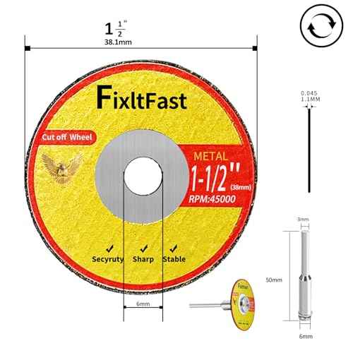 FIXLTFAST 1-1/2 Cut Off Wheels,1.5" x 1/8" Fiberglass Reinforced Metal Cutting disc for Rotary Tool Accessories Include Mandrels- 11 Pack
