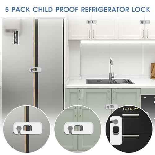 5 Pack Fridge Locks with Self Adhesive, Refrigerator Latch for Kids, Toddlers and Children, Child & Baby Proofing Freezer Door Lock for, Cabinets and Drawers, Oven, Windows